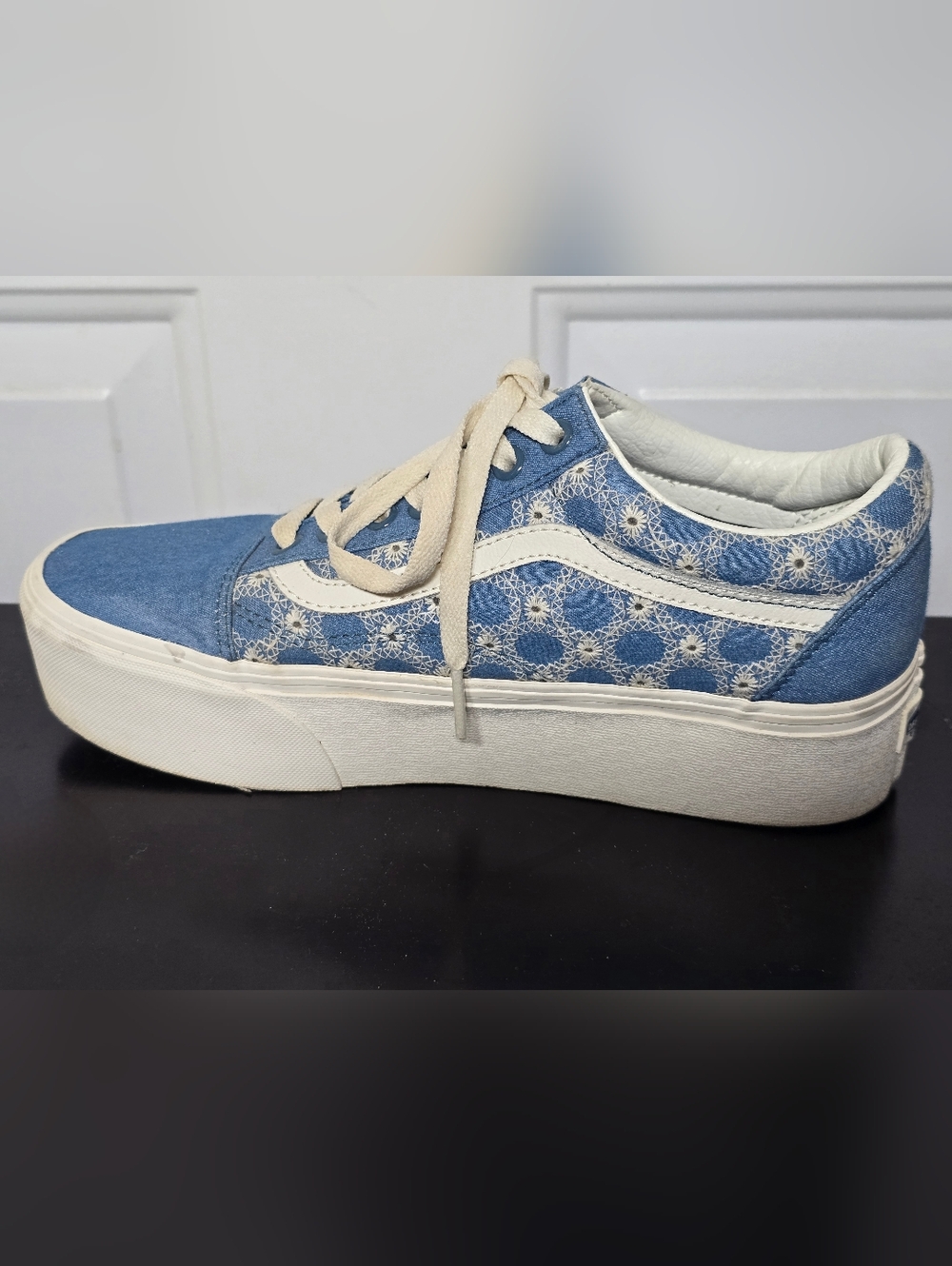 Vans Old Skool Stackform Sneakers Blue Floral White Lace Women's Lace-Up 7.5 - Picture 7 of 10